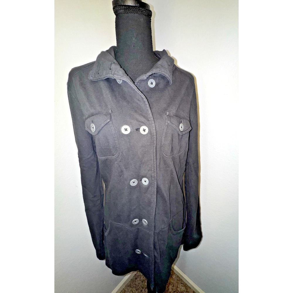 prAna Women's Tori Jacket Double Breast Button Up Knit Black Size XL